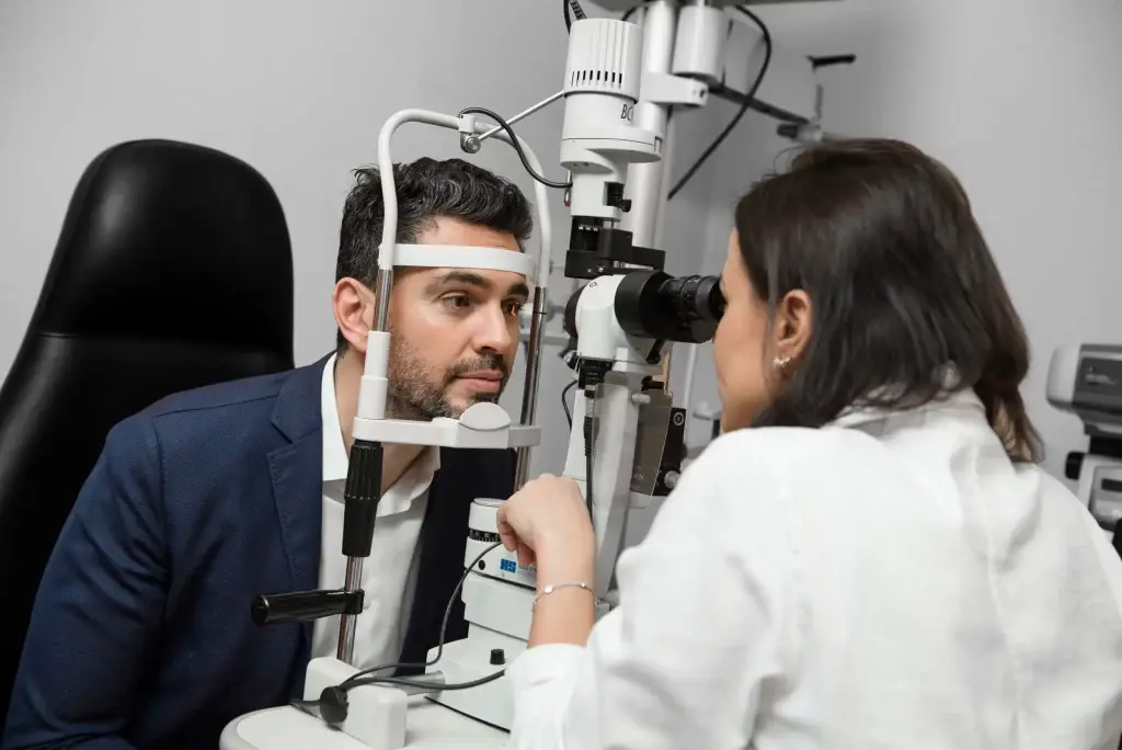 Paziente sottoposto a esame oftalmico per l'analisi della retina da parte della Dott.ssa Piermarocchi.